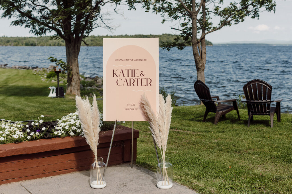 Adirondack Lake wedding welcome sign