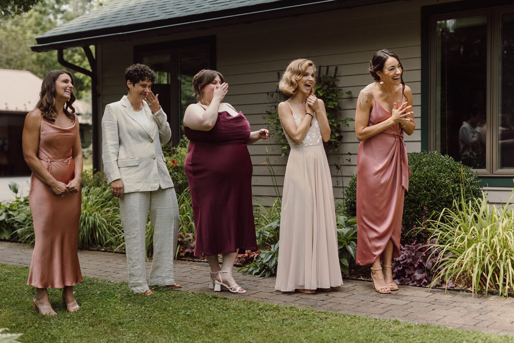 Adirondack Lake wedding wedding party style mismatched