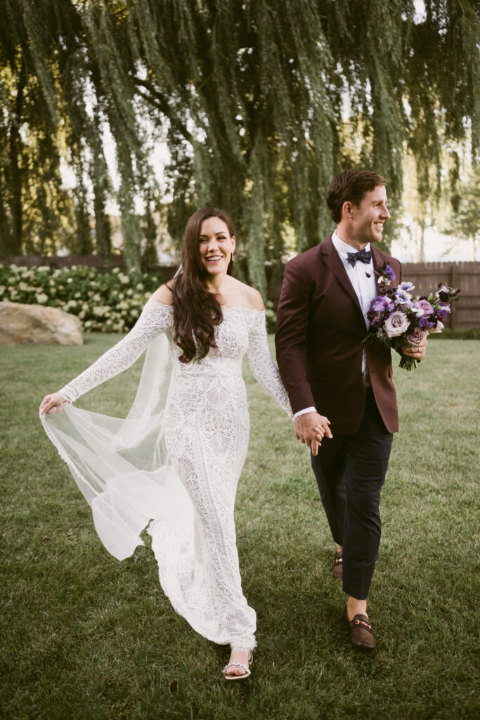 private estate lake wedding couple