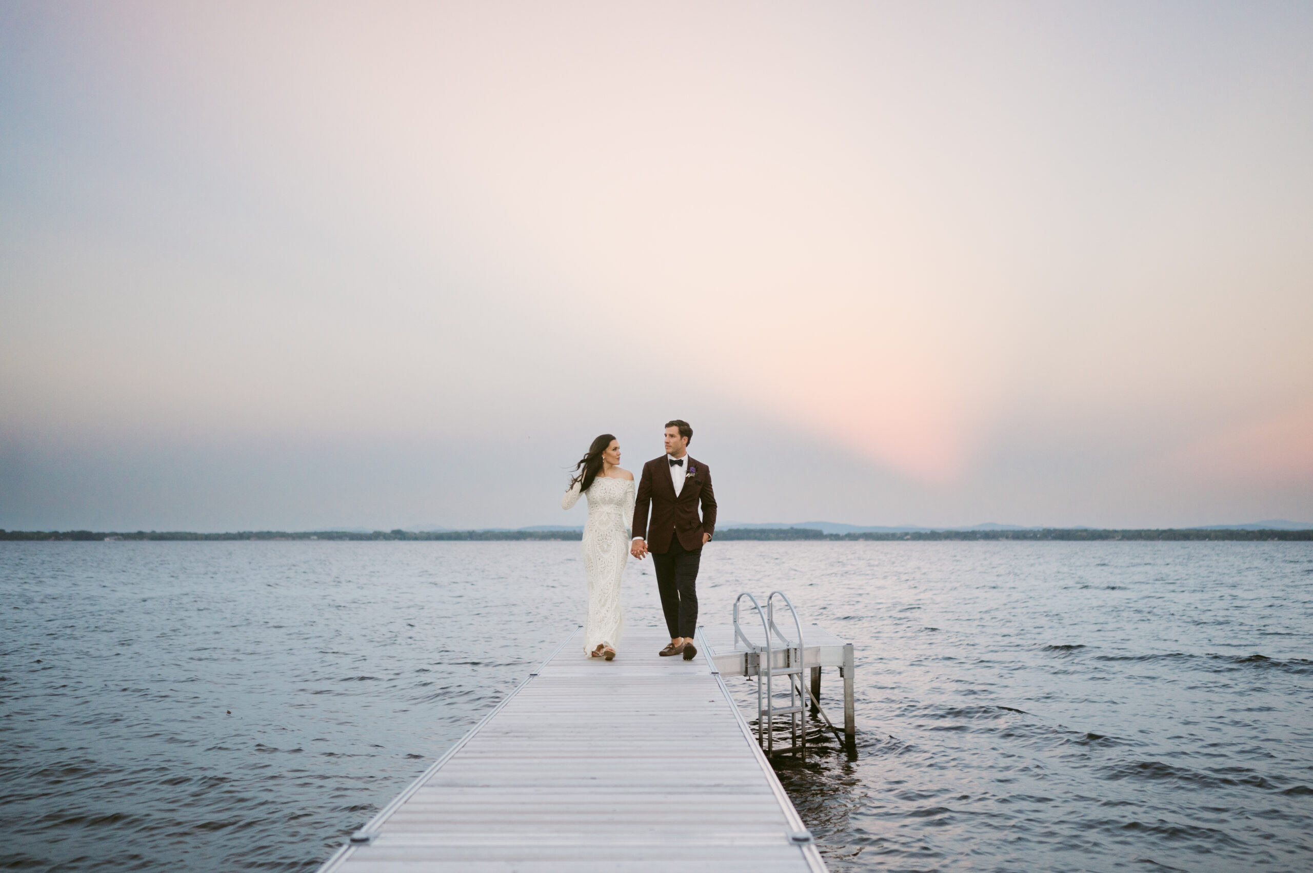 private estate lake wedding deck